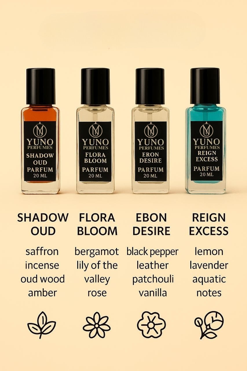 YUNO PERFUMES - PACK OF 4 (20ML EACH)